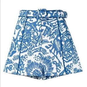 NWT Alexis Lew Floral Belted Shorts in Blue Size L